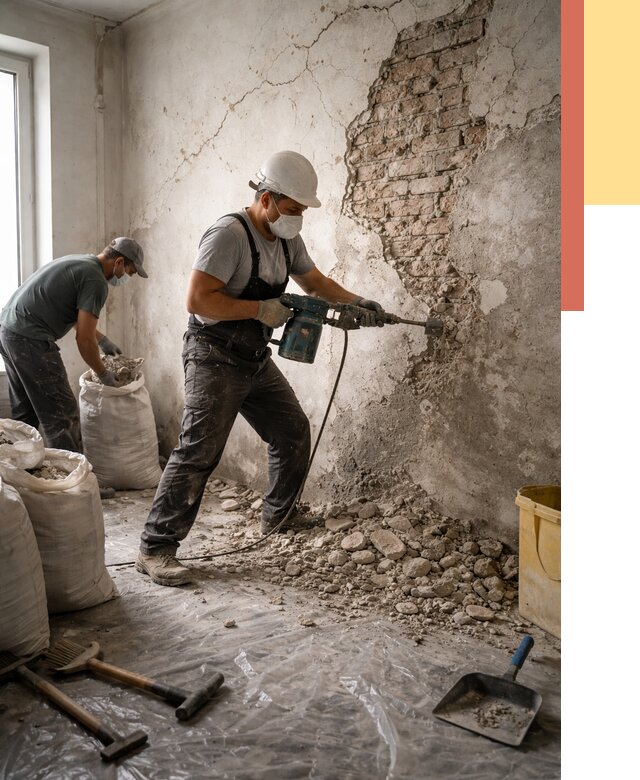 Демонтаж штукатурки со стен в Дзержинске от 7320 руб/м² — быстро и недорого | ОТДЕЛОЧНИК-Дзр