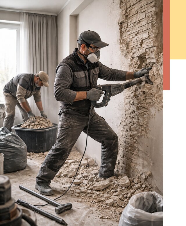 Демонтаж декоративного камня в Дзержинске от 1474 руб/м² — быстро и недорого | ОТДЕЛОЧНИК-Дзр