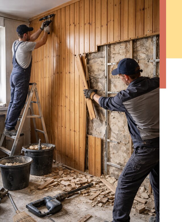 Демонтаж вагонки со стен в Дзержинске от 1474 руб. — снятие, удаление, срочно | ОТДЕЛОЧНИК-Дзр