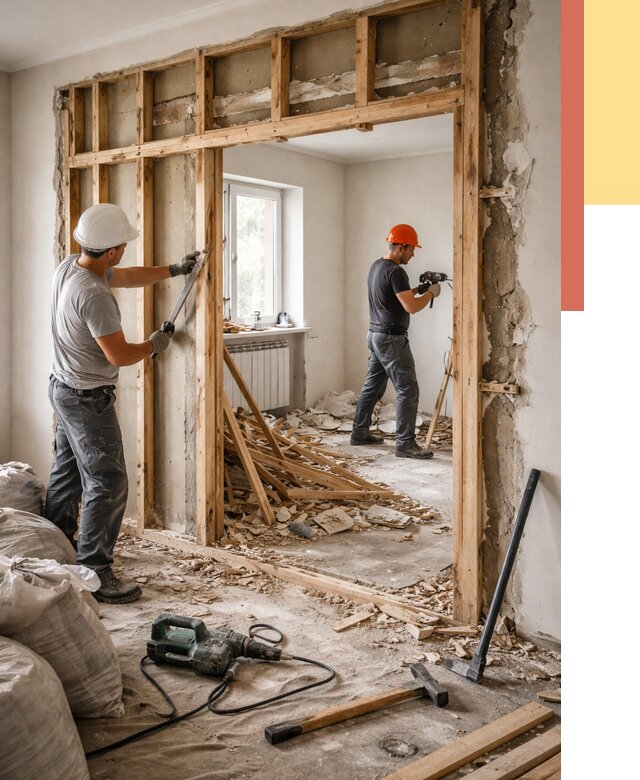 Демонтаж деревянных перегородок в Дзержинске от 3253 руб. — быстро и недорого | ОТДЕЛОЧНИК-Дзр