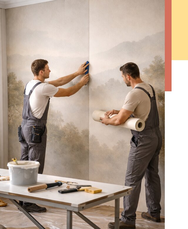 Поклейка фотообоев в Дзержинске от 8642 руб/м² — быстро и недорого | ОТДЕЛОЧНИК-Дзр