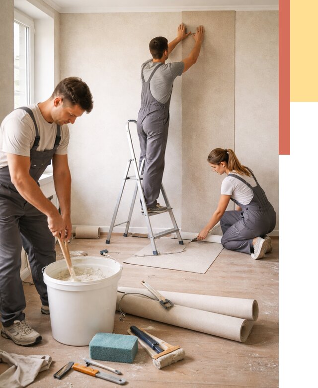 Оклейка стен обоями в Дзержинске от 3558 руб/м2 — быстро и недорого | ОТДЕЛОЧНИК-Дзр