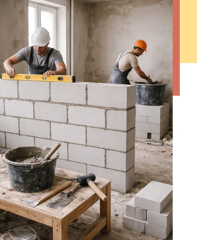 Кладка перегородок из газобетона в Дзержинске от 3253 руб. под ключ | ОТДЕЛОЧНИК-Дзр