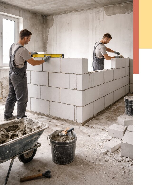 Кладка перегородок из ПГП в Дзержинске от 2542 руб./м2 — монтаж и возведение под ключ | ОТДЕЛОЧНИК-Дзр