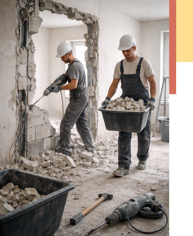 Демонтаж блоковых перегородок в Дзержинске от 3813 руб. — быстро и недорого | ОТДЕЛОЧНИК-Дзр