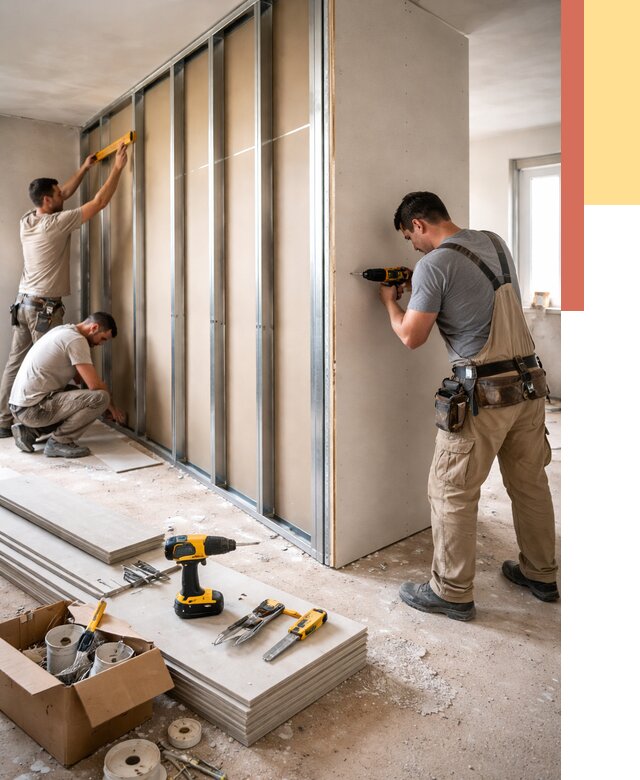 Монтаж однослойной перегородки из гипсокартона в Дзержинске от 661 руб. | ОТДЕЛОЧНИК-Дзр