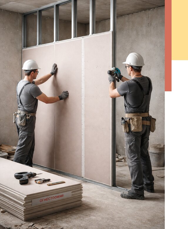 Перегородка из огнестойкого гипсокартона в Дзержинске от 1881 руб. под ключ | ОТДЕЛОЧНИК-Дзр