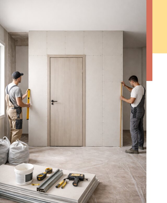 Перегородка из гипсокартона с дверью в Дзержинске от 4575 руб. под ключ | ОТДЕЛОЧНИК-Дзр