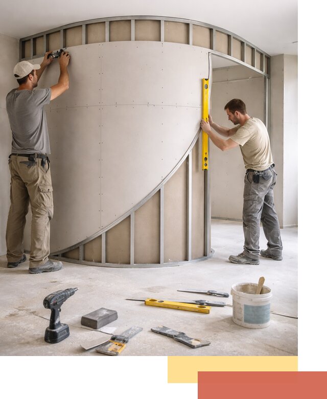 Радиусная перегородка из гипсокартона в Дзержинске под ключ