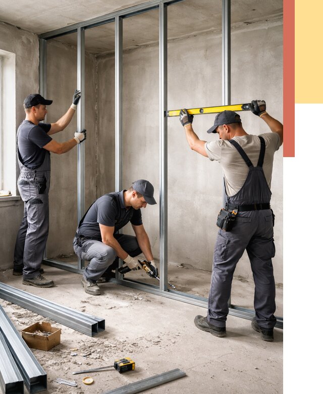 Монтаж каркаса перегородки из профиля в Дзержинске от 763 руб. | ОТДЕЛОЧНИК-Дзр