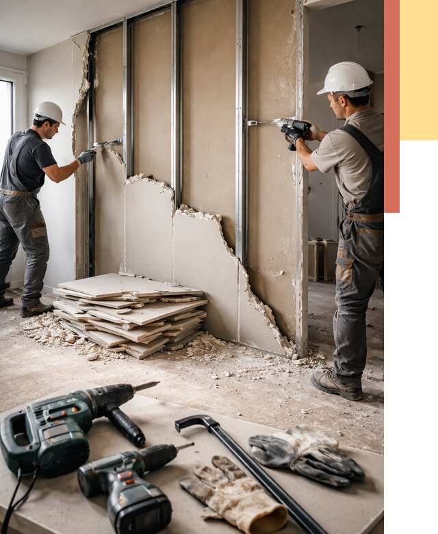 Демонтаж перегородки из гипсокартона в Дзержинске от 1220 руб. быстро и недорого | ОТДЕЛОЧНИК-Дзр