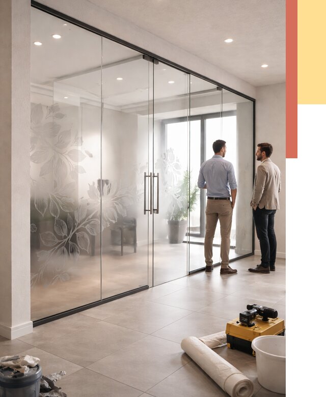 Стеклянные перегородки с рисунком в Дзержинске от 12709 руб. монтаж и нанесение | ОТДЕЛОЧНИК-Дзр