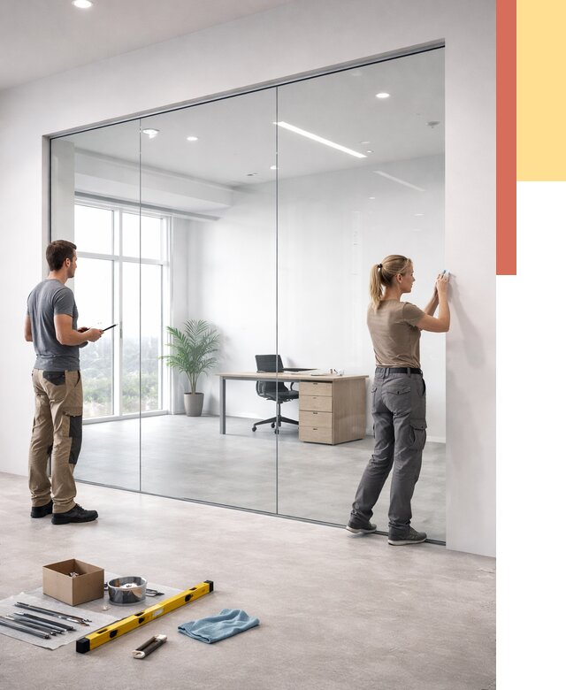 Перегородки из закаленного стекла в Дзержинске от 9659 руб. под ключ | ОТДЕЛОЧНИК-Дзр