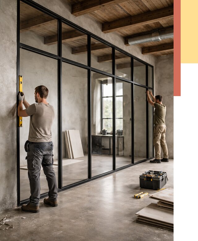 Стеклянные перегородки лофт в Дзержинске от 10675 руб. под ключ | ОТДЕЛОЧНИК-Дзр