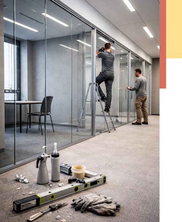 Стеклянные офисные перегородки в Дзержинске от 8642 руб. — монтаж и установка | ОТДЕЛОЧНИК-Дзр