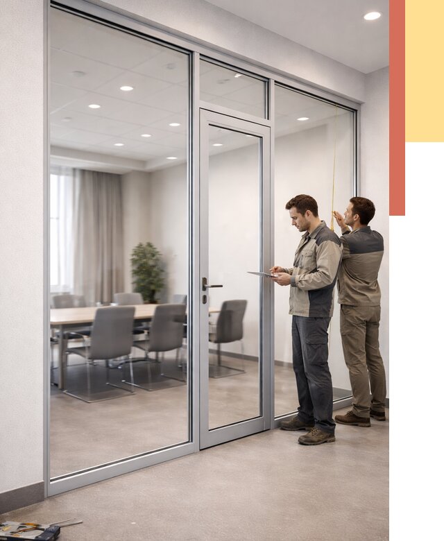 Установка и монтаж алюминиевых перегородок со стеклом в Дзержинске от 8337 руб. | ОТДЕЛОЧНИК-Дзр