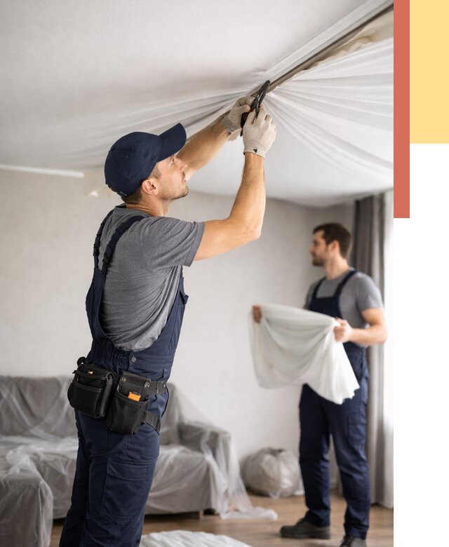 Демонтаж натяжного потолка в Дзержинске от 4575 руб. — снятие и разбор под ключ | ОТДЕЛОЧНИК-Дзр