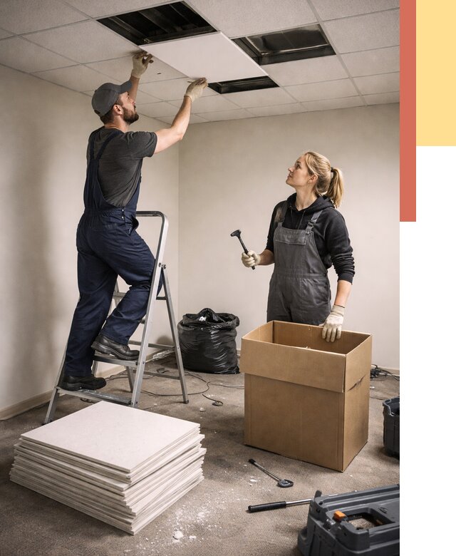 Демонтаж потолочной плитки в Дзержинске от 4575 руб. быстро и недорого | ОТДЕЛОЧНИК-Дзр