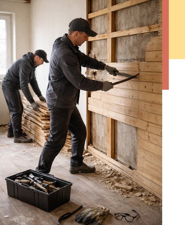 Демонтаж вагонки в Дзержинске от 3863 руб/м2 — быстро и недорого | ОТДЕЛОЧНИК-Дзр