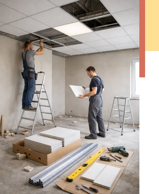 Монтаж потолка армстронг в Дзержинске от 4575 руб/м2 — быстрая установка под ключ | ОТДЕЛОЧНИК-Дзр