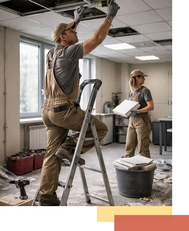 Ремонт потолка Армстронг и замена плит в Дзержинске