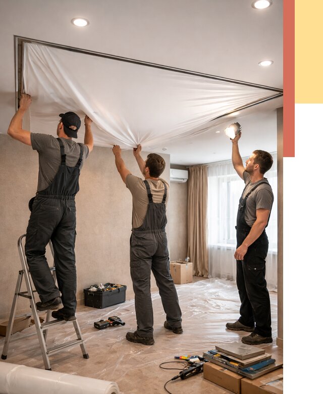 Монтаж ПВХ натяжного потолка в Дзержинске от 3558 руб. под ключ | ОТДЕЛОЧНИК-Дзр