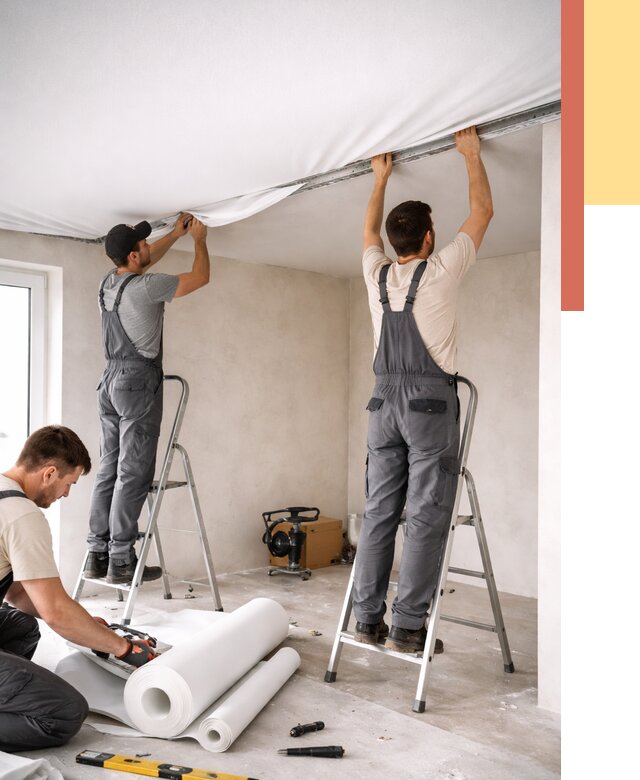 Монтаж тканевого натяжного потолка в Дзержинске от 3558 руб. под ключ | ОТДЕЛОЧНИК-Дзр