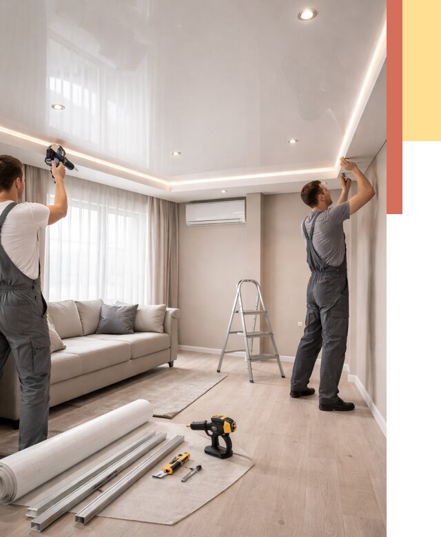 Монтаж глянцевого натяжного потолка в Дзержинске от 763 руб. под ключ | ОТДЕЛОЧНИК-Дзр