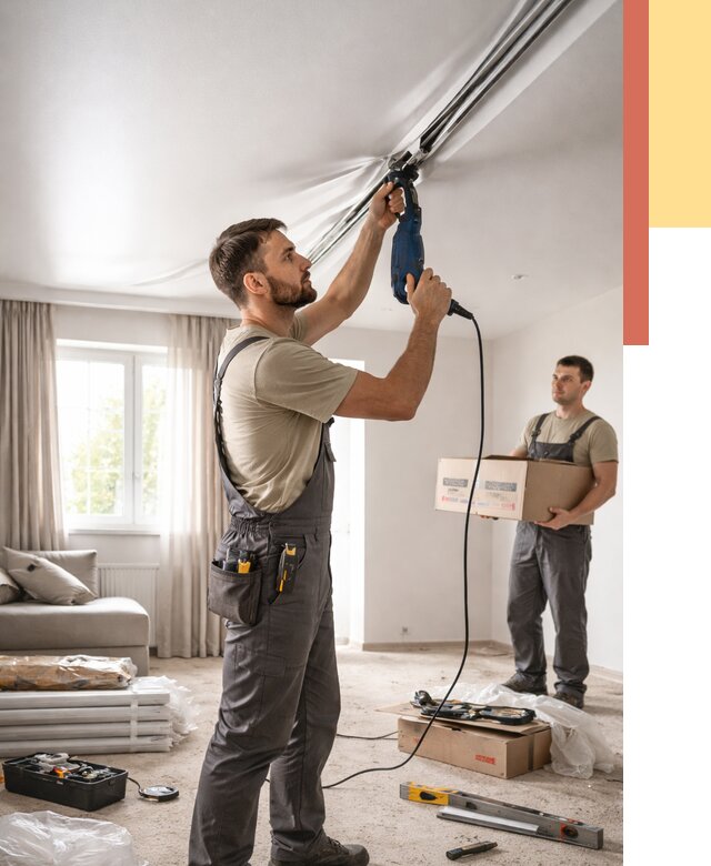 Монтаж сатинового натяжного потолка в Дзержинске от 3558 руб. | Быстро, недорого — ОТДЕЛОЧНИК-Дзр