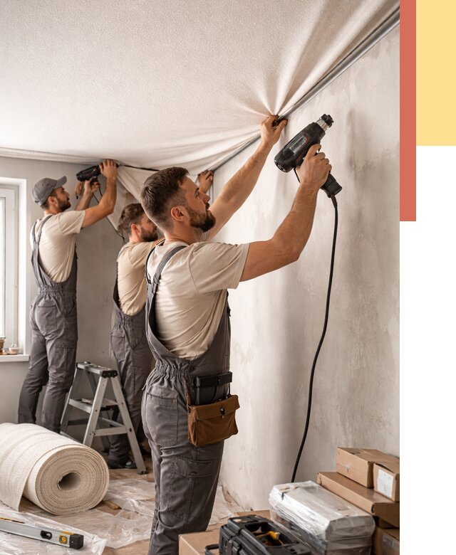 Монтаж фактурного натяжного потолка в Дзержинске от 763 руб. — ОТДЕЛОЧНИК-Дзр