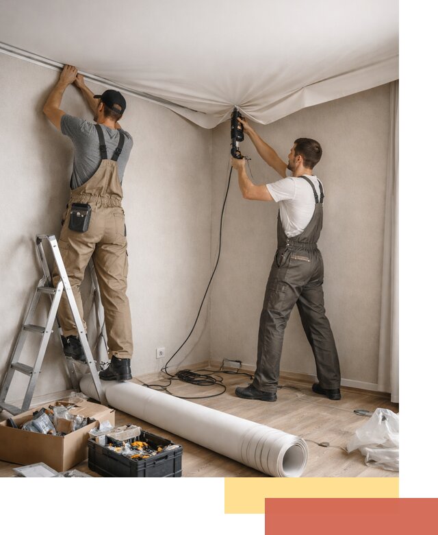 Монтаж цветного натяжного потолка в Дзержинске за один день