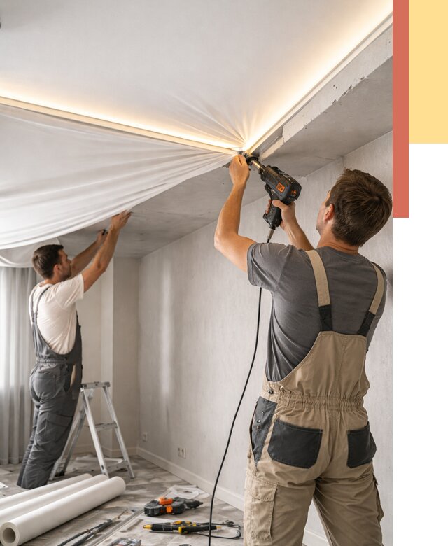 Монтаж натяжного потолка с подсветкой в Дзержинске от 966 руб. | ОТДЕЛОЧНИК-Дзр