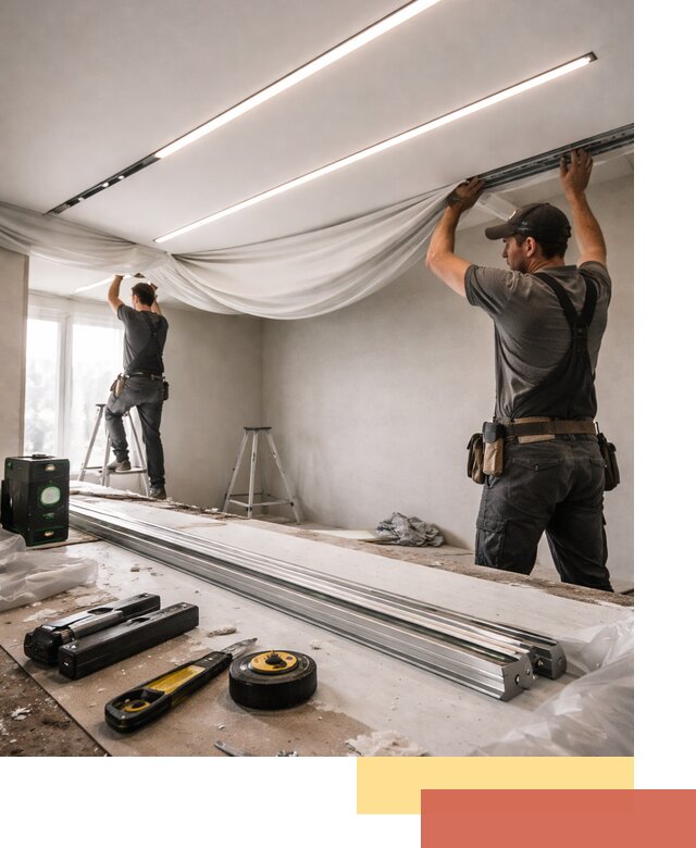 Монтаж натяжных потолков со световыми линиями в Дзержинске