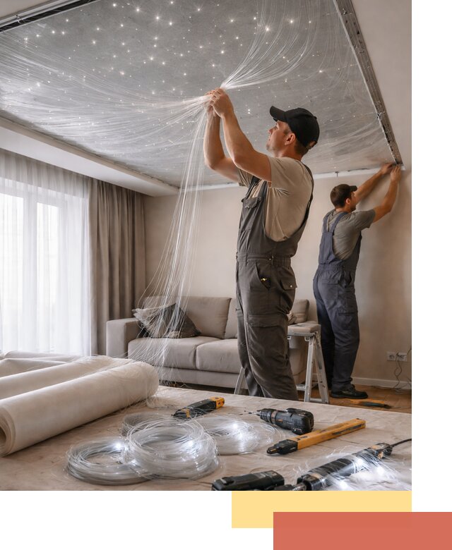 Монтаж натяжного потолка «Звездное небо» в Дзержинске