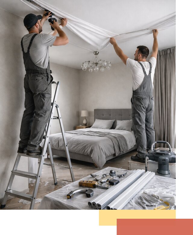 Монтаж натяжного потолка в спальне в Дзержинске