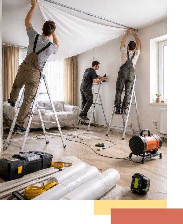 Монтаж натяжного потолка в гостиной в Дзержинске