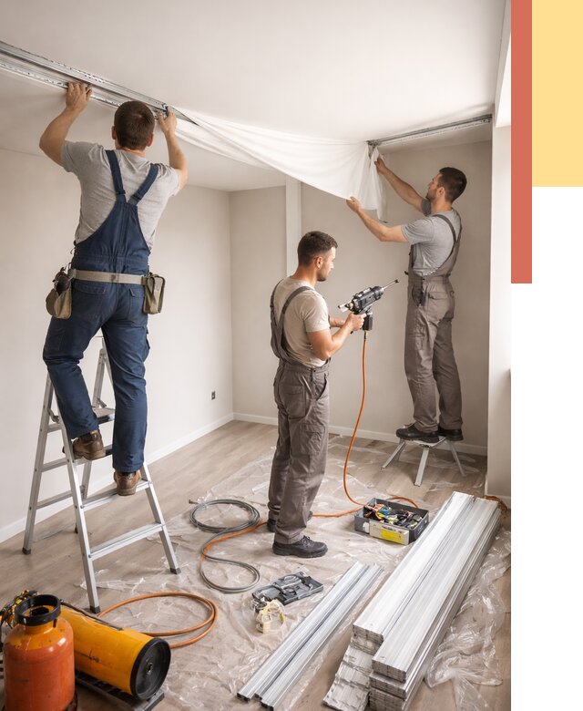 Монтаж натяжного потолка в студии в Дзержинске от 5592 руб. — быстро и недорого | ОТДЕЛОЧНИК-Дзр