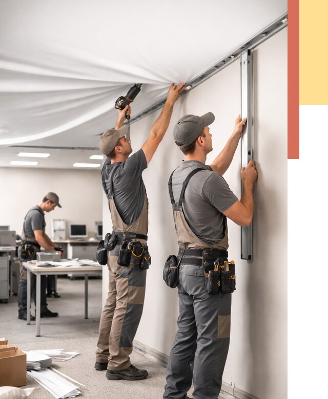 Монтаж натяжного потолка в офисе в Дзержинске от 458 руб/м² — быстро и недорого | ОТДЕЛОЧНИК-Дзр