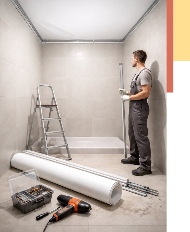 Монтаж натяжного потолка в санузле в Дзержинске от 1881 руб. — ОТДЕЛОЧНИК-Дзр