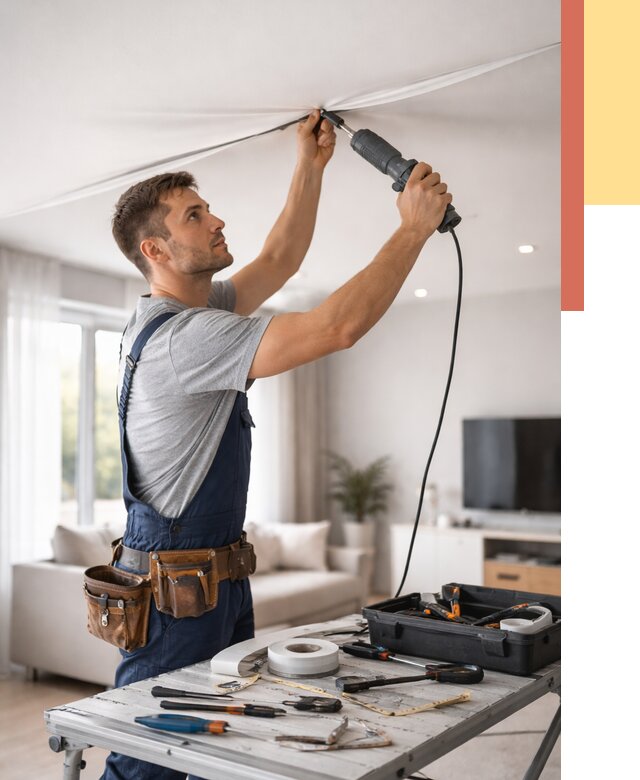 Ремонт натяжных потолков в Дзержинске от 9659 руб. под ключ — ОТДЕЛОЧНИК-Дзр