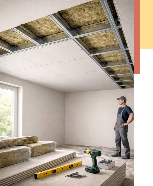 Звукоизоляция потолка ГКЛ в Дзержинске от 966 руб. — монтаж под ключ | ОТДЕЛОЧНИК-Дзр