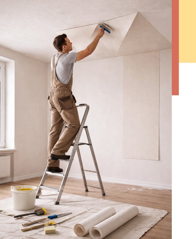 Поклейка обоев на потолок в Дзержинске от 4575 руб. быстро и недорого | ОТДЕЛОЧНИК-Дзр