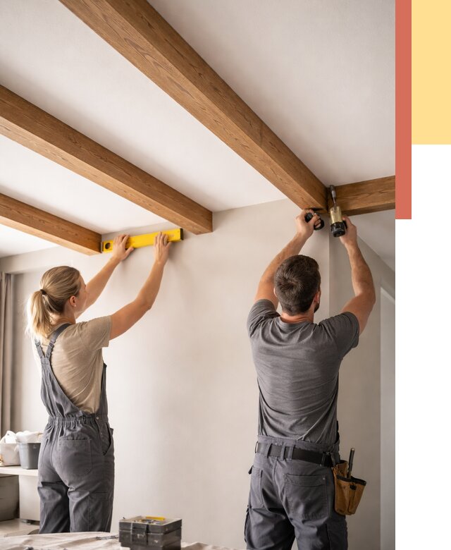 Монтаж декоративных балок на потолок в Дзержинске от 4270 руб. — ОТДЕЛОЧНИК-Дзр